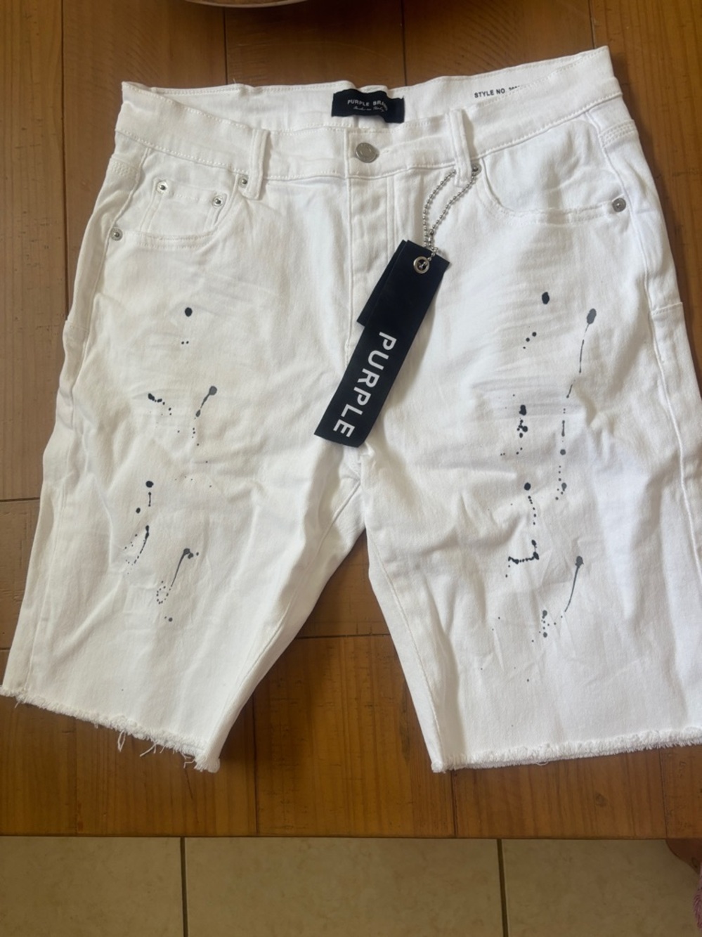 White Paint-Splash Denim Cutoff Shorts